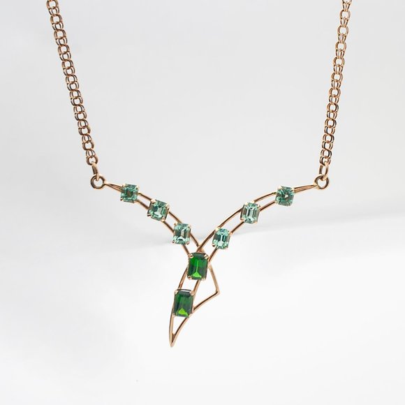 Vintage 14K Gold Chrome Diopside & Beryl Gemstone Necklace w Appraisal Report - Picture 5 of 9